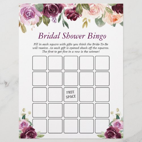 Plum Purple Love Floral Bridal Shower Bingo Game Flyer - Customize this "Plum Purple Love Floral Bridal Shower Bingo Game Flyer" to perfectly match your colors and theme. For further customization, please click the "customize further" link and use our design tool to modify this template. If you need help or matching items, please contact me.