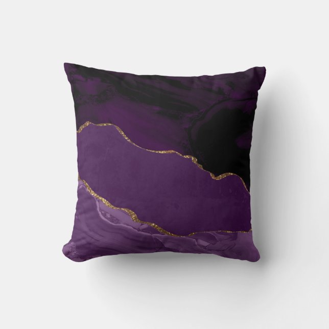 Plum Purple Marble and Agate Throw Pillow (Front)