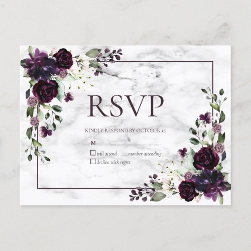 Plum Purple Marble Fall Wedding No Menu RSVP