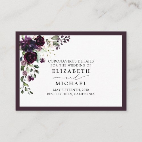 Plum Purple Mauve Floral Coronavirus Details Enclosure Card