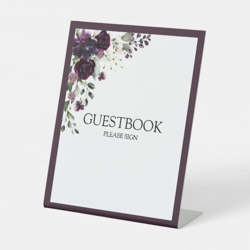 Plum Purple Mauve Floral Watercolor Guestbook Pedestal Sign