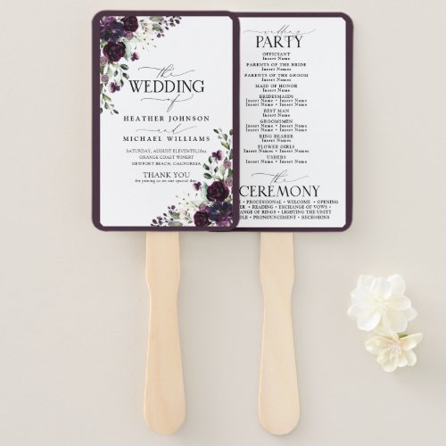 Plum Purple Mauve Floral Watercolor Program Hand Fan