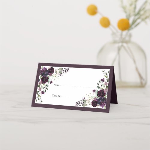 Plum Purple Mauve Floral Watercolor Reception Place Card