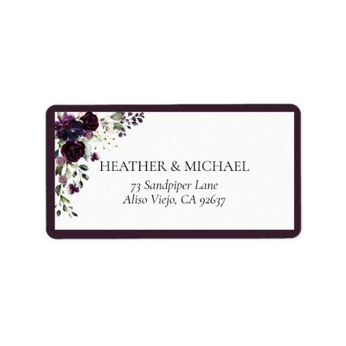 Plum Purple Mauve Floral Watercolor Return Address Label