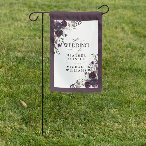 Plum Purple Mauve Floral Watercolor Script Wedding Garden Flag