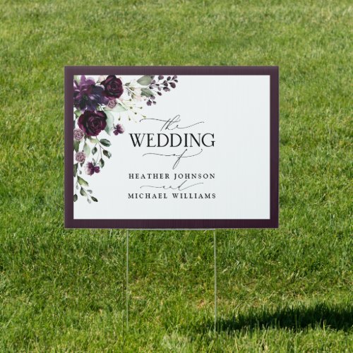 Plum Purple Mauve Floral Watercolor Script Wedding Sign