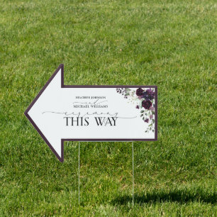 Plum Purple Mauve Floral Watercolor This Way Sign