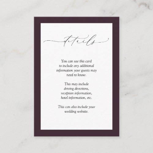 Plum Purple Mauve Floral Watercolor Wedding Detail Enclosure Card
