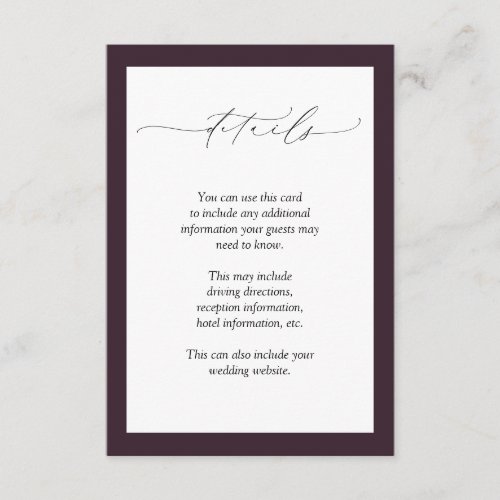 Plum Purple Mauve Floral Watercolor Wedding Detail Enclosure Card