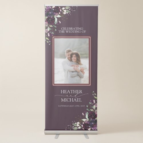 Plum Purple Mauve Floral Watercolor Wedding Retractable Banner