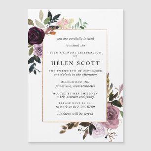 Plum Purple Mauve Pink Floral 60th Birthday Magnetic Invitation