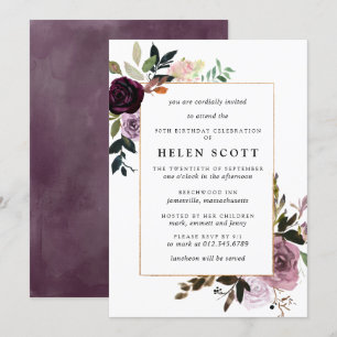 Plum Purple Mauve Pink Floral 90th Birthday Invitation