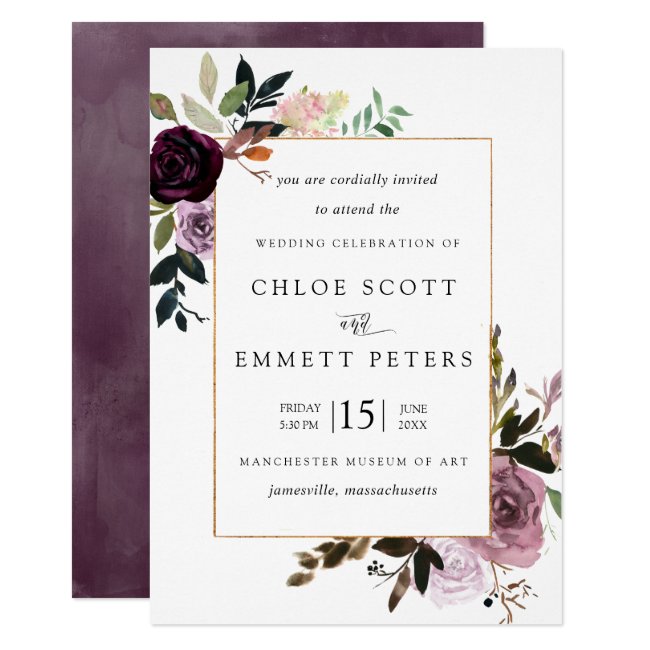 Plum Purple Mauve Pink Floral Wedding Invitation