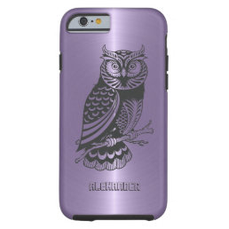 Plum Purple Metallic Background With Black Owl Tough iPhone 6 Case