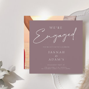 Plum Purple Minimal Elegant Engagement Party Invitation