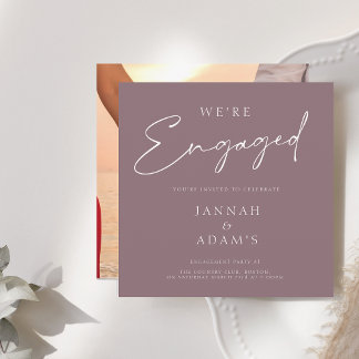 Plum Purple Minimal Elegant Engagement Party Invitation