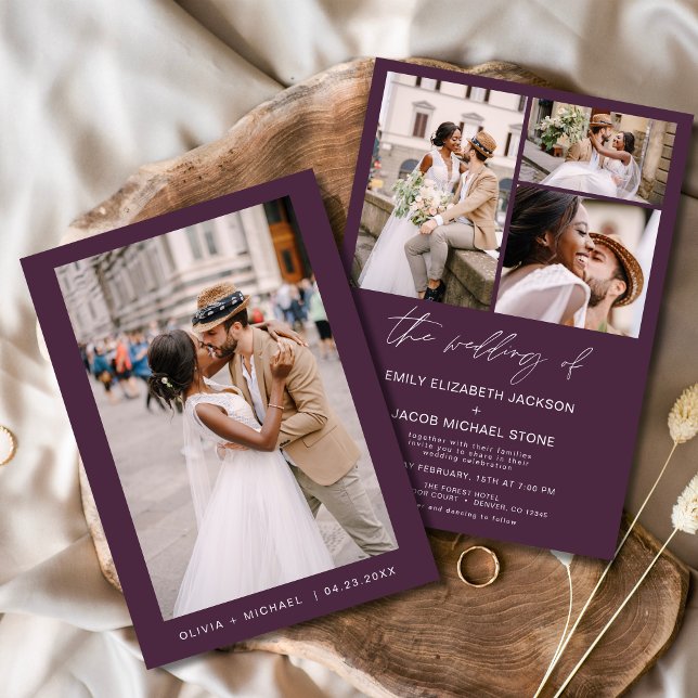 Plum Purple Minimalist Elegant Photo Wedding  Invitation (Creator Uploaded)