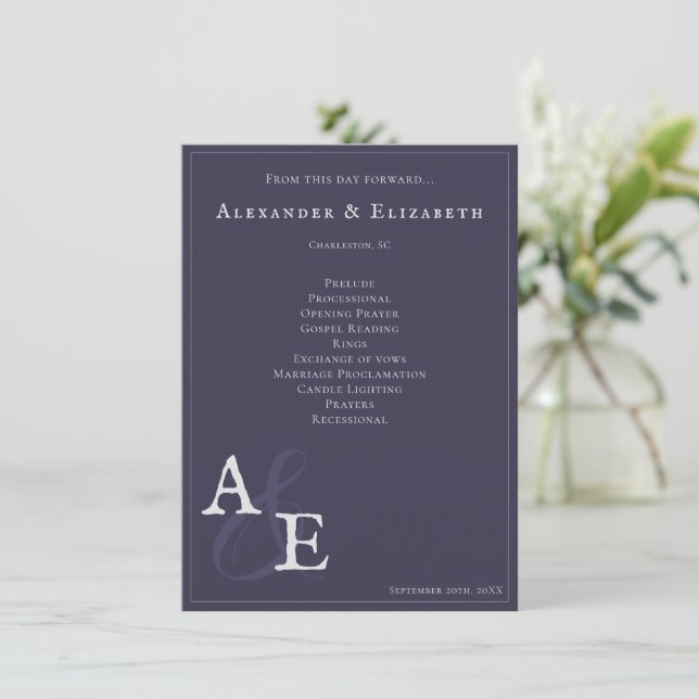 Plum Purple Minimalist Monogram Program (Standing Front)