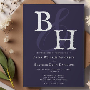 Plum Purple Minimalist Monogram Wedding Invitation