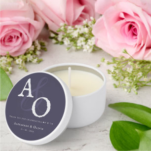 Plum Purple Minimalist Monogram Wedding Mini Candle Favors