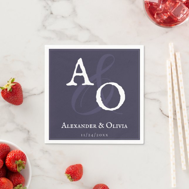 Plum Purple Minimalist Monogram Wedding Napkins (Insitu)