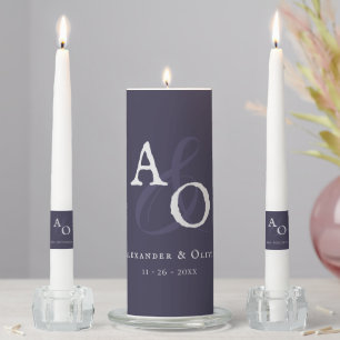Plum Purple Minimalist Monogram Wedding Unity Candle Set