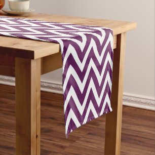 Plum Purple Modern Chevron Stripes Short Table Runner