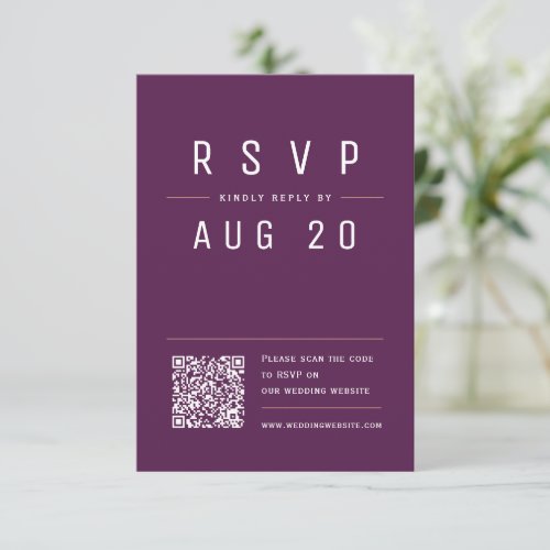 Plum Purple Modern Chic Simple Typography QR code RSVP Card