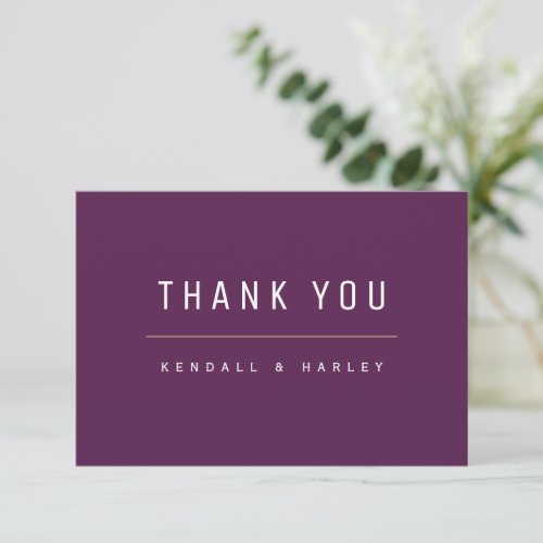 Plum Purple Modern Chic Typography Simple  Thank You Card