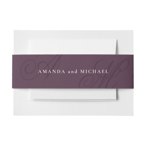 Plum Purple Modern Edge Elegant Monogram Wedding Invitation Belly Band