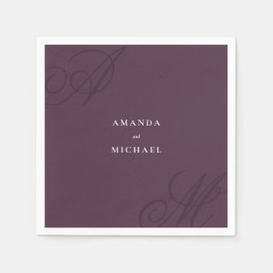 Plum Purple Modern Edge Elegant Monogram Wedding Napkins