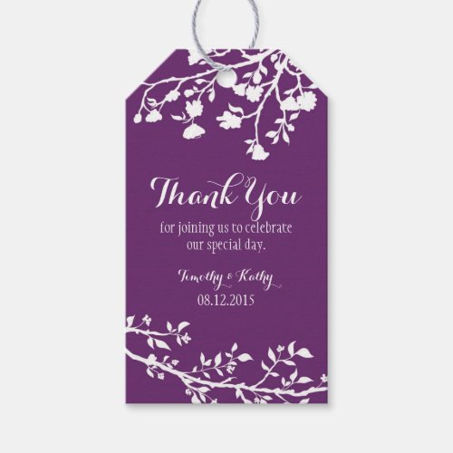 Plum Purple Modern Flower Wedding Thank You Tags