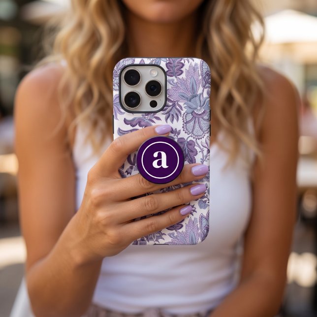 Plum Purple Modern Minimalist Monogram Initial PopSocket (Creator Uploaded)