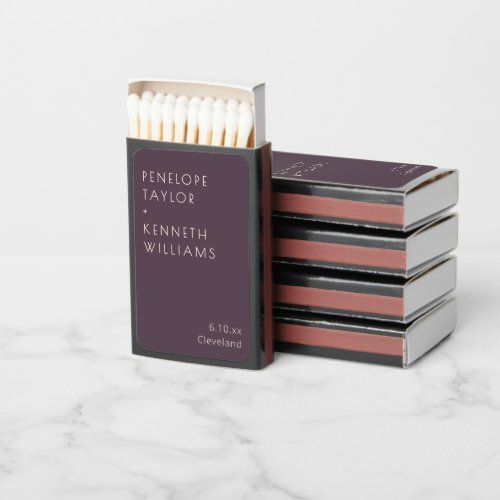 Plum Purple Modern Minimalist Wedding Favor Matchboxes