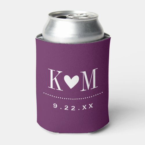 Plum Purple Modern Wedding Monogram Can Cooler