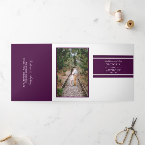 Plum Purple Modern Wedding Suite Tri_Fold Invitation