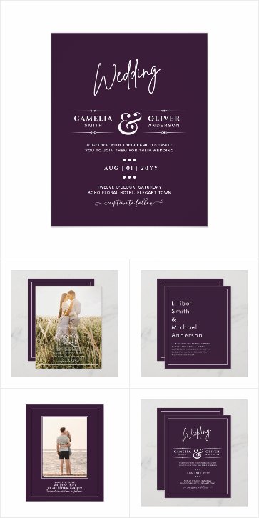 Plum Purple Budget Wedding Invitations - Monochrome