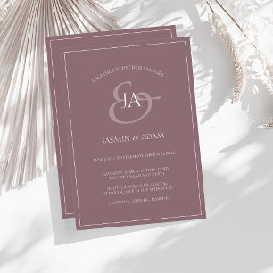 Plum Purple Monogram Elegant Minimal Wedding Holiday Card