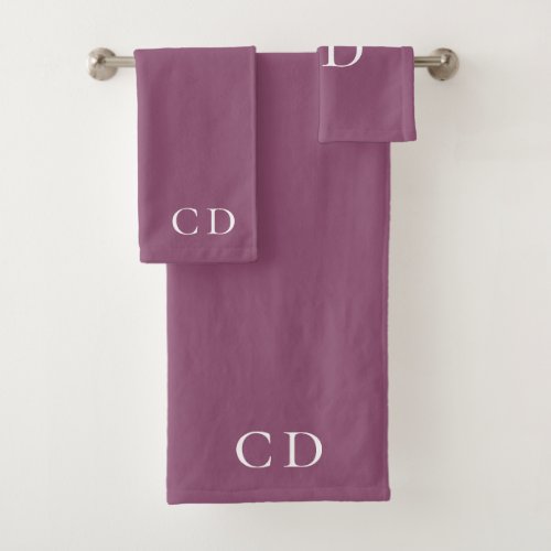 Plum purple monogram initials minimalist bath towel set