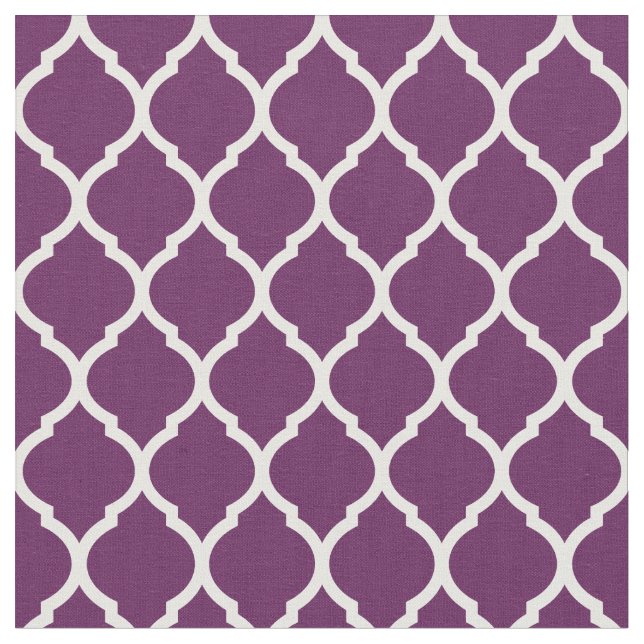 Plum Purple Moroccan Quatrefoil Fabric (Close Up)