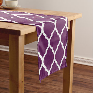 Plum Purple Moroccan Quatrefoil Short Table Runner