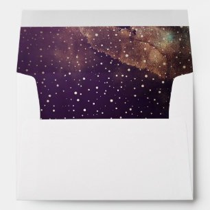 Plum Purple Night Gold Stars Wedding Envelope