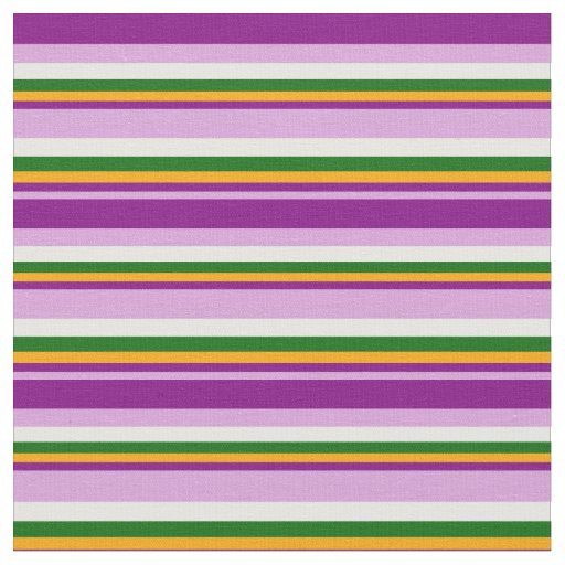 Plum, Purple, Orange, Dark Green & White Stripes Fabric