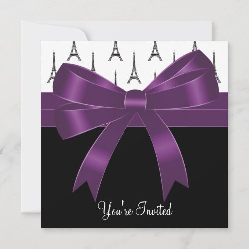 Plum Purple Paris Eiffel Tower Party Invites