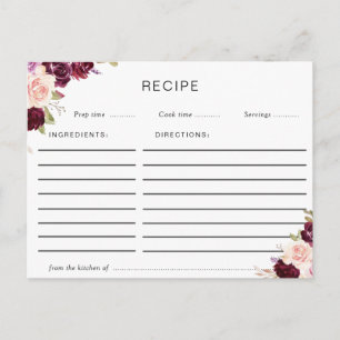 plum purple & peach floral recipe card