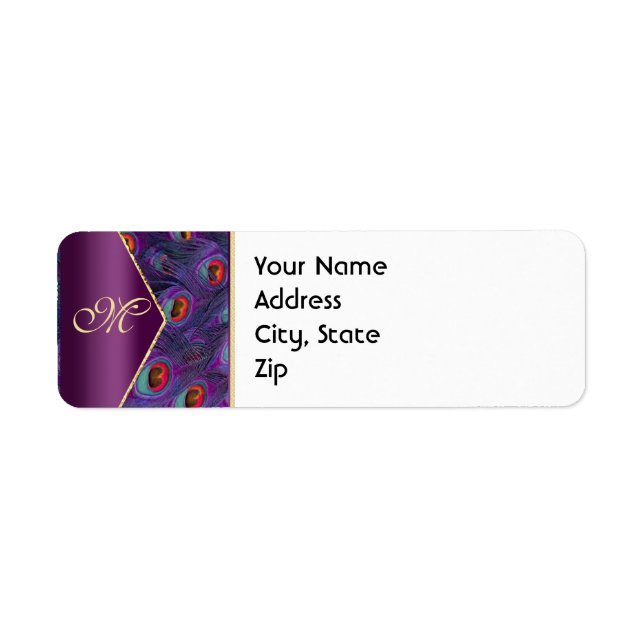 Plum Purple Peacock Address Label (Front)