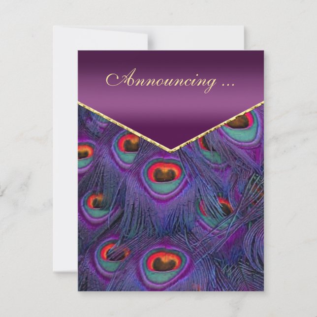 Plum Purple Peacock Engagement Announcement (Front)