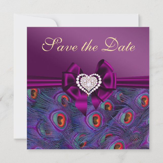 Plum Purple Peacock Save the Date (Front)