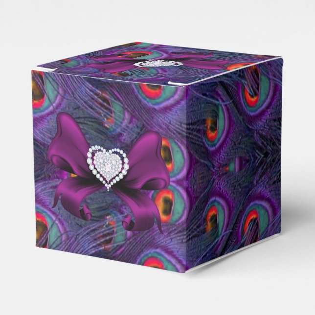 Plum Purple Peacock Wedding Favor Box (Front Side)