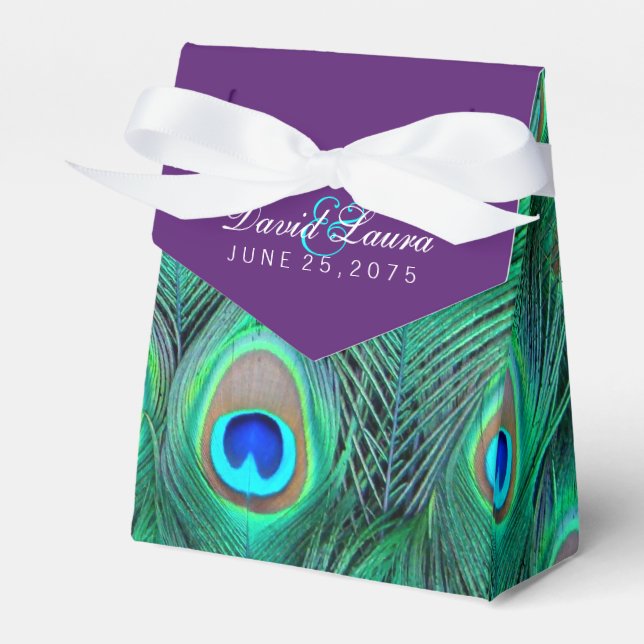 Plum Purple Peacock Wedding Favor Boxes (Front Side)